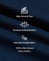 Navy Premium Pima Crew Neck with silky, breathable, durable fabric icons.