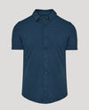 Dark Heather Navy Short Sleeve Comfort Knit Shirt with classic collar and button placket.