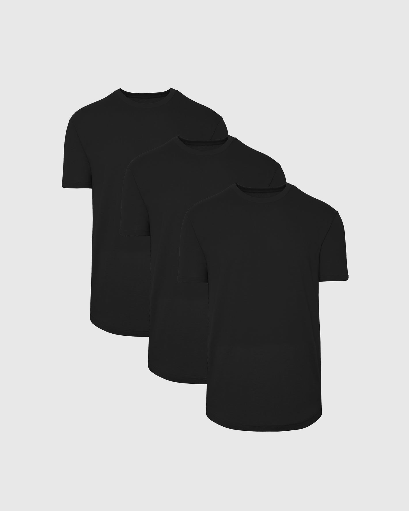 Black Curved Hem Classic Crew Neck 3-Pack, showing stacked black T-shirts.