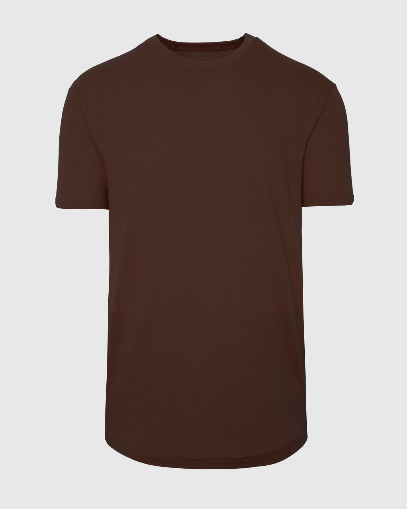 Carob Curved Hem Classic Crew Neck T-shirt against a neutral background.