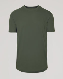 Military Green Short Sleeve Curved Hem Crew