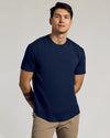 Classic Curved Hem Crew 6-Pack on model in navy with khaki pants.