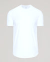 White Curved Hem Classic Crew Neck T-shirt, short-sleeve, laid flat.