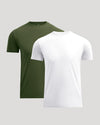 Pima Cotton Blend Crew 2-Pack shirts in white and olive.