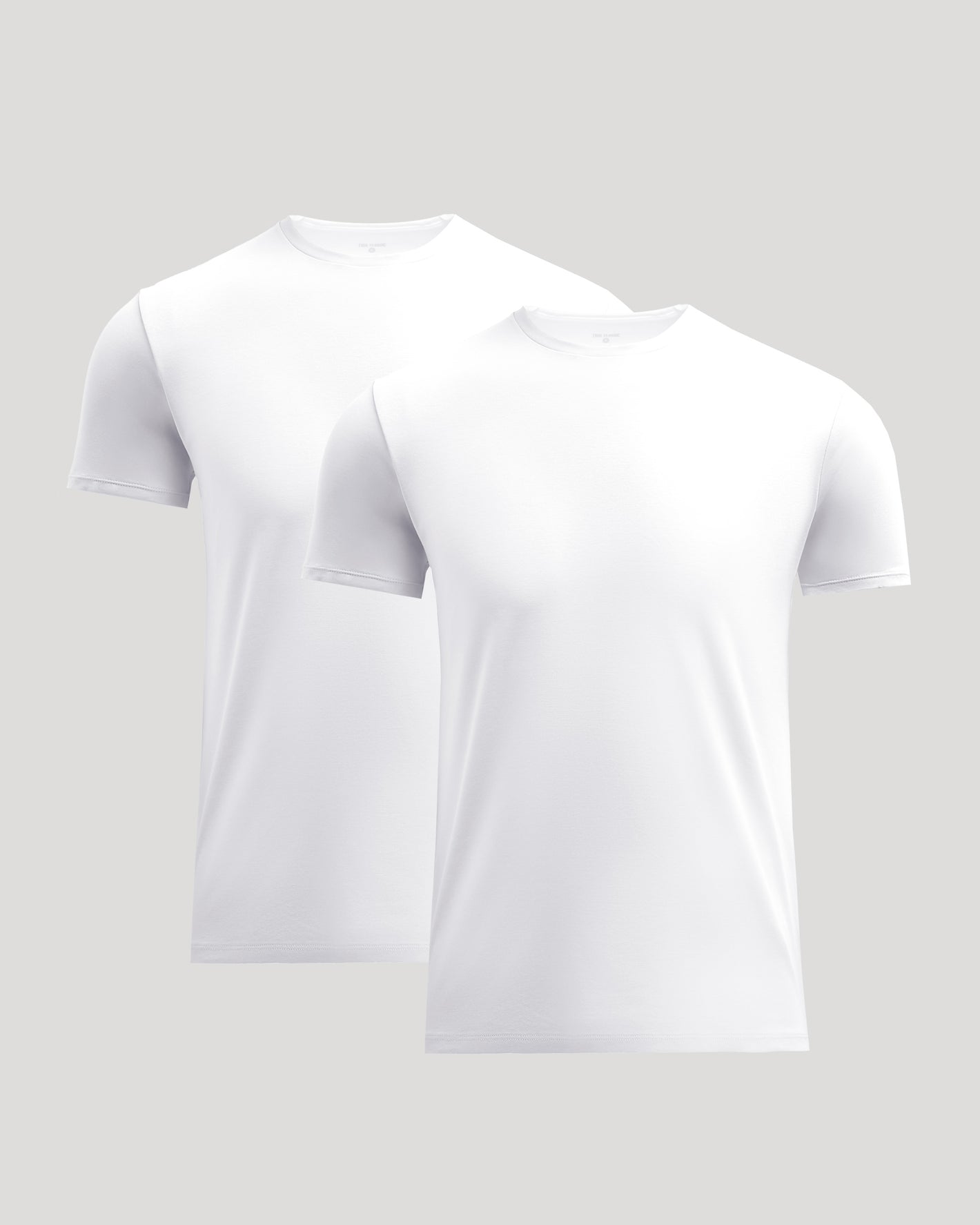 Pima Cotton Blend Crew 2-Pack T-shirts on gray background.