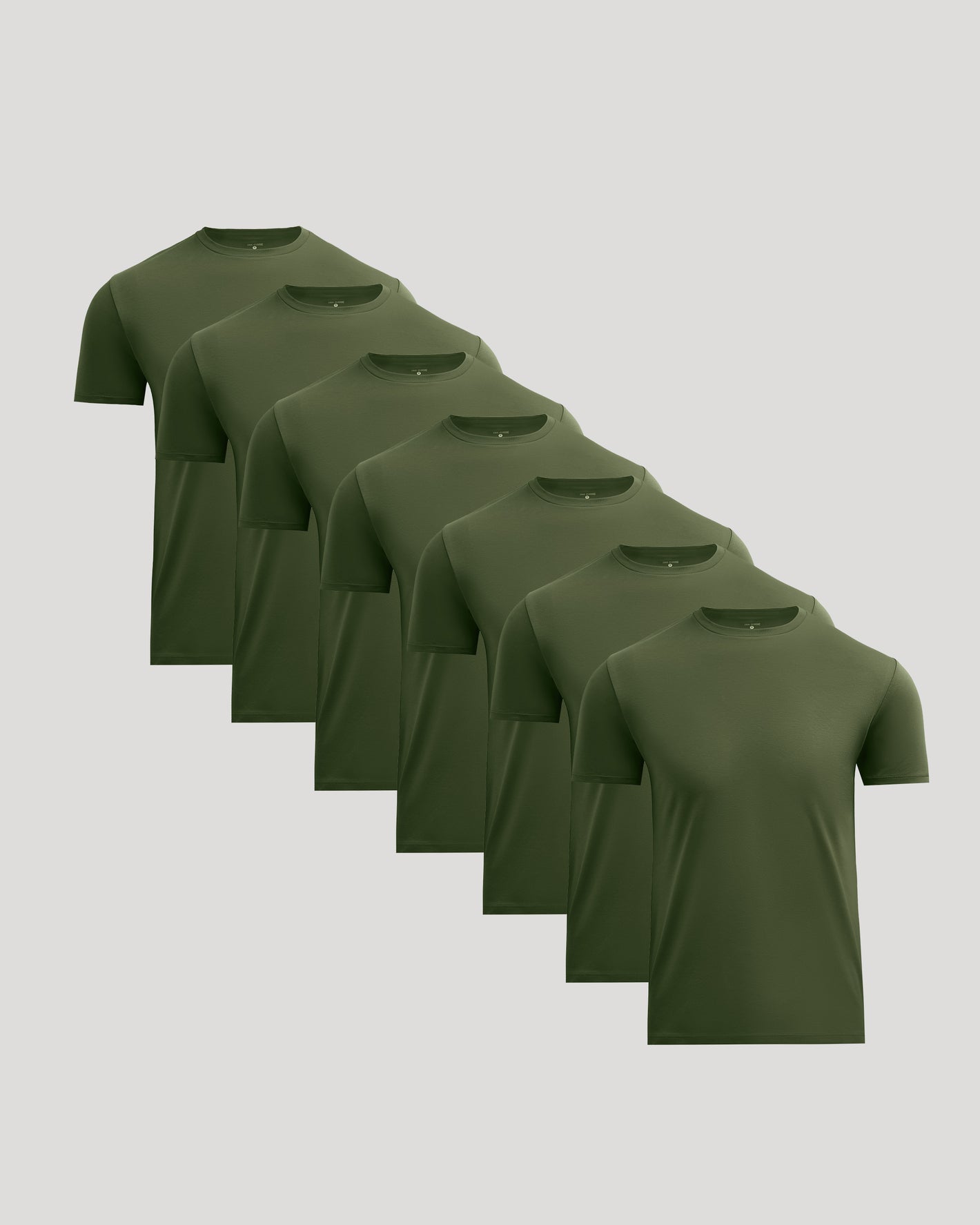 All Grove Pima Cotton Blend Crew 7-Pack, olive-green tees fanned out.
