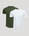 Pima Cotton Blend Curved Hem Crew 2-Pack, overlapping T-shirts display.