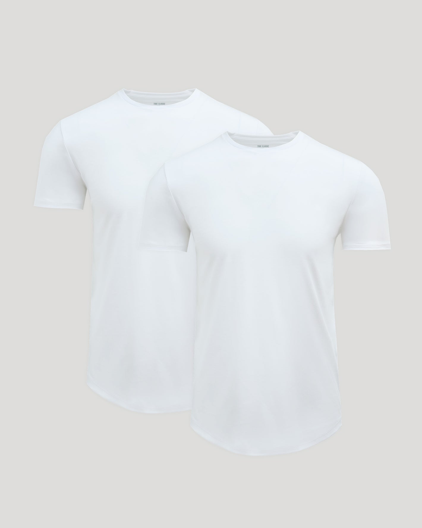 Pima Cotton Blend Curved Hem Crew 2-Pack: two white crewneck T-shirts.