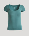 Womens Stormcloud Ribbed U-Neck Tee with a fitted, ribbed texture.