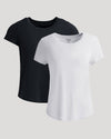 Womens Black & White Slub Scoop Neck Tee 2-Pack, lightweight cotton T-shirts.