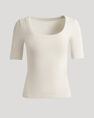 Ribbed 3/4 Sleeve Scoop Neck - Oatmeal