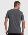 Man in dark-gray Staple Short Sleeve V-Neck Tee, back view.