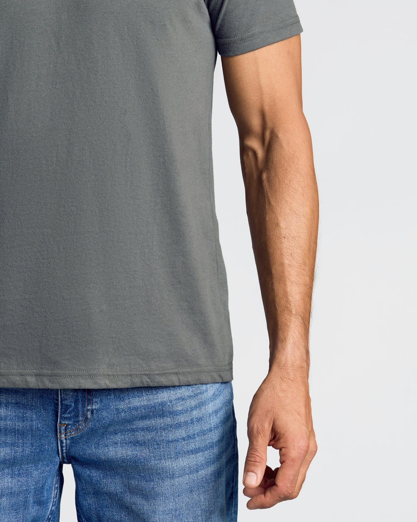 Essential V-Neck Tee 3-Pack shown on model wearing grey t-shirt.