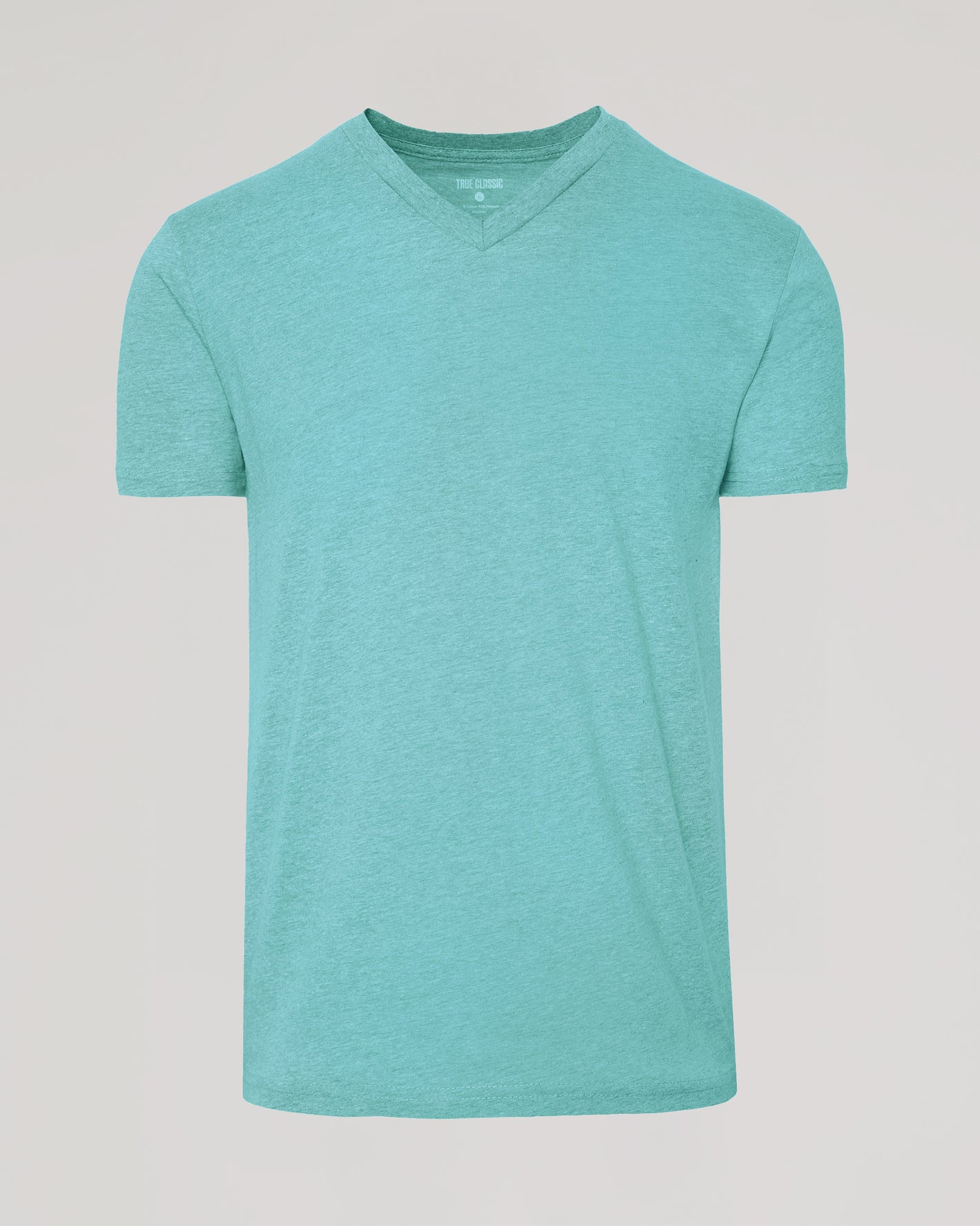 Dark Heather Oceanic Classic V-Neck, light teal, short-sleeved, premium fit.