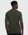 Back view of Dark Olive V Neck T Shirt on man.