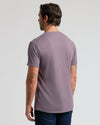 Back view of man in Dark Heather Amethyst Classic V-Neck.