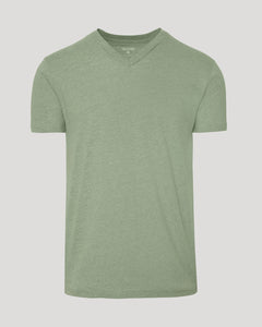True ClassicDark Heather Bay Green Classic V-Neck T-shirt, front view, light-green shade.