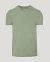 Dark Heather Bay Green Classic V-Neck T-shirt, front view, light-green shade.
