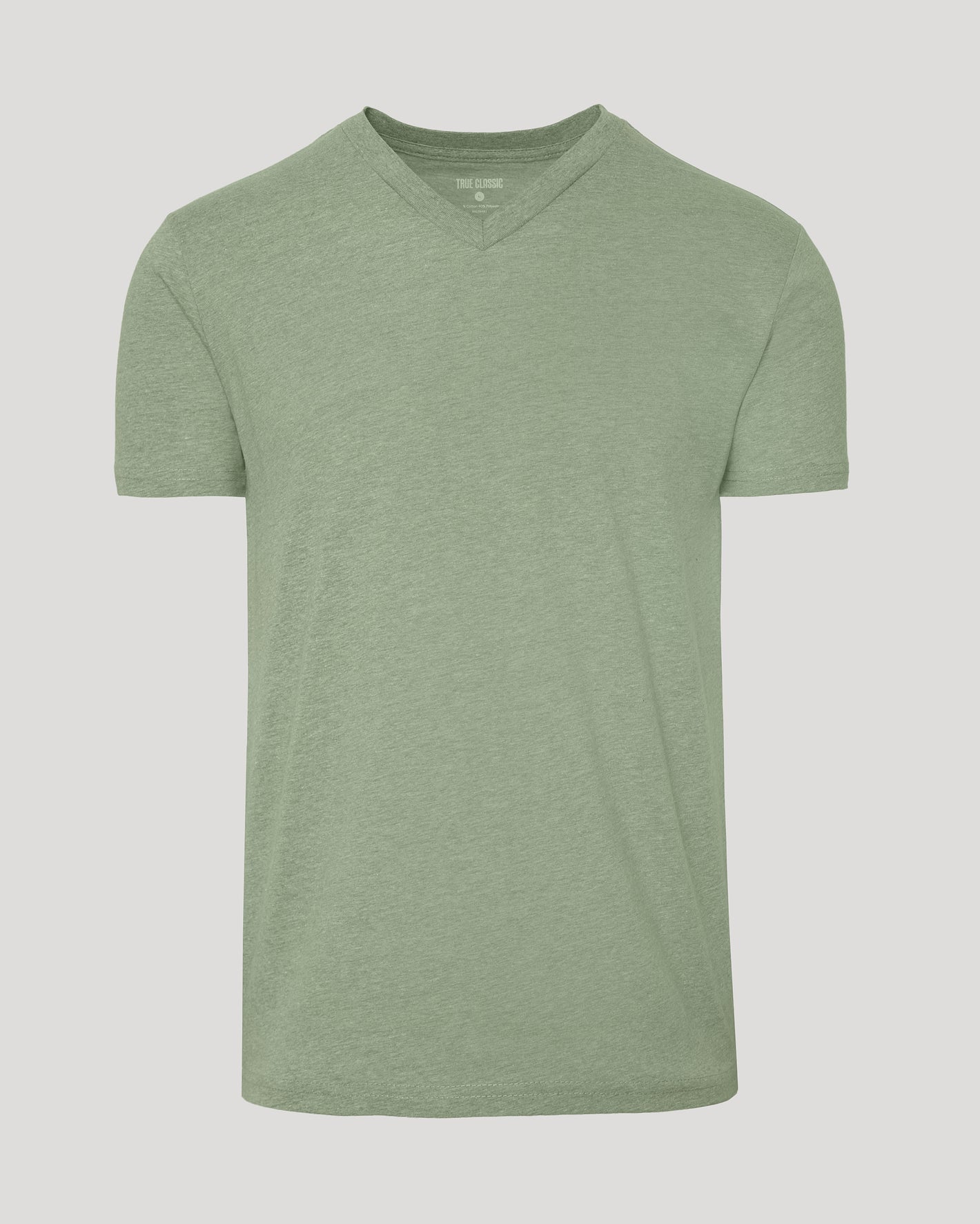 Dark Heather Bay Green Classic V-Neck T-shirt, front view, light-green shade.
