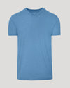 Dark Heather Blue Lake V Neck Tee laid flat, showcasing its premium fit.
