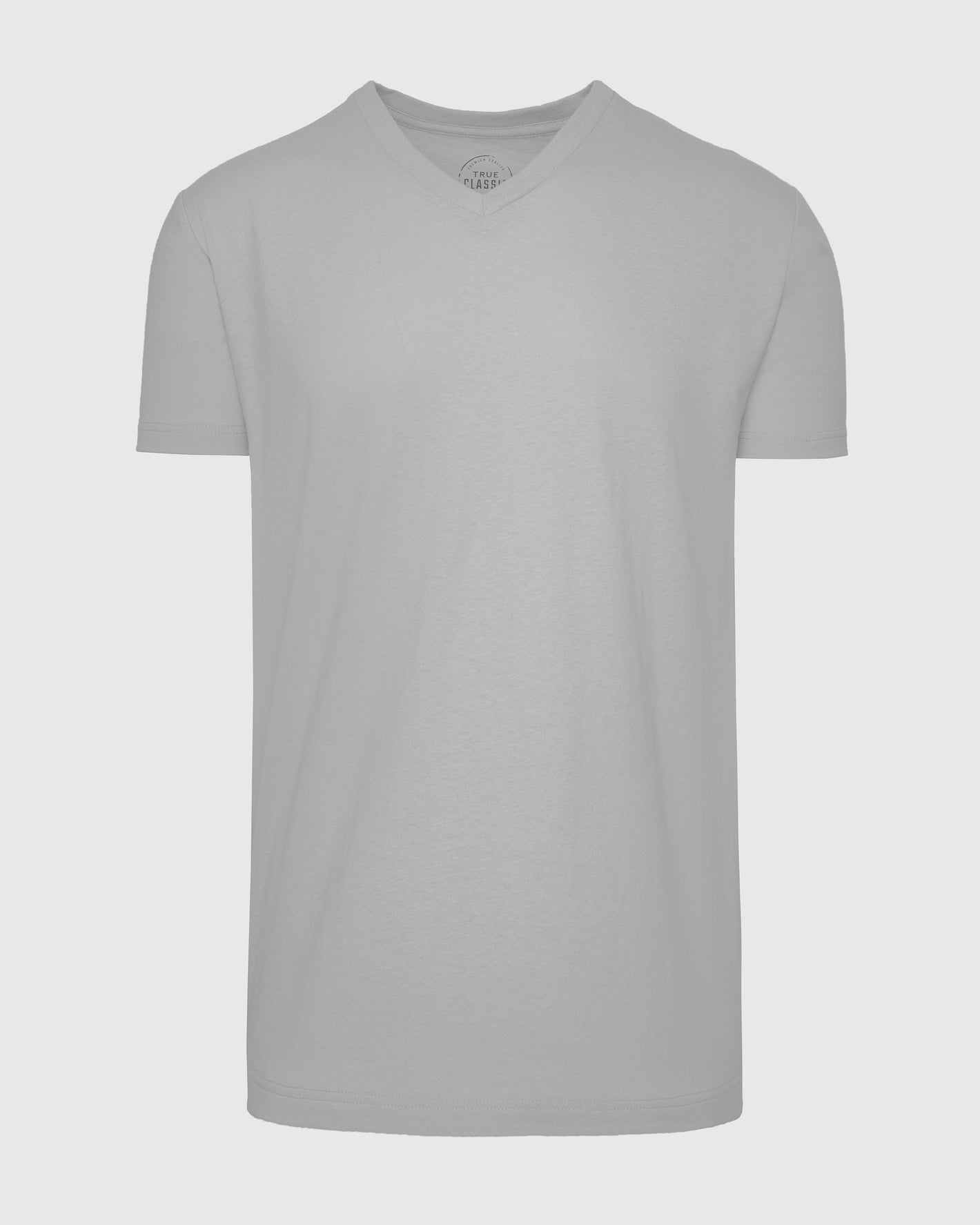 Glacier Gray Classic V-Neck, light-gray short-sleeve T-shirt, front view.
