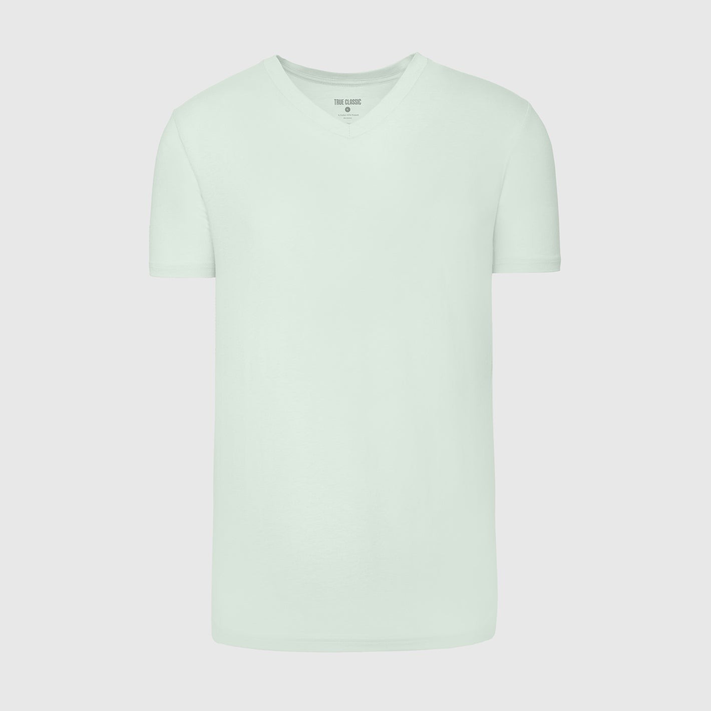 Green Lapis V-Neck Tee, mint-green, short-sleeved, neutral background.