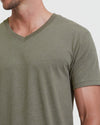 Heathers V-Neck Tee 3-Pack worn by a man with stubble.