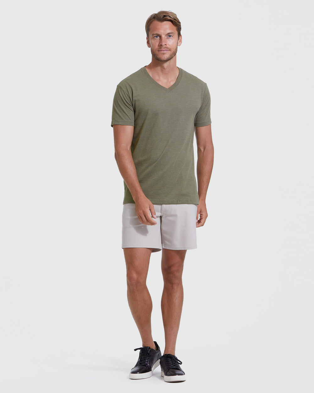 Heather Military Green V-Neck Tee