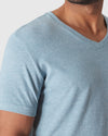 Heather Sapphire Classic V-Neck on man, highlighting fit on torso.