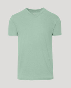 True ClassicHeather Slate Green Classic V-Neck T-shirt, short-sleeved, front view.