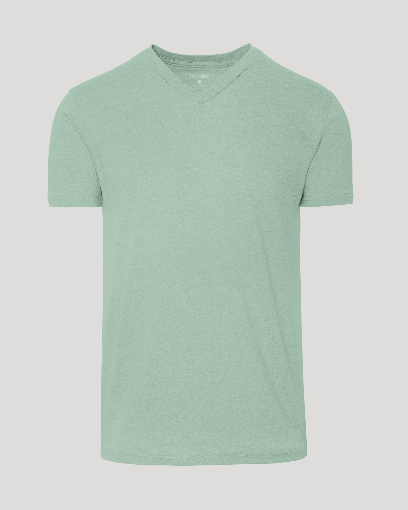 Heather Slate Green Classic V-Neck T-shirt, short-sleeved, front view.