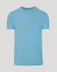 True ClassicHeather Voyager Classic V-Neck in light heathered blue on neutral background.