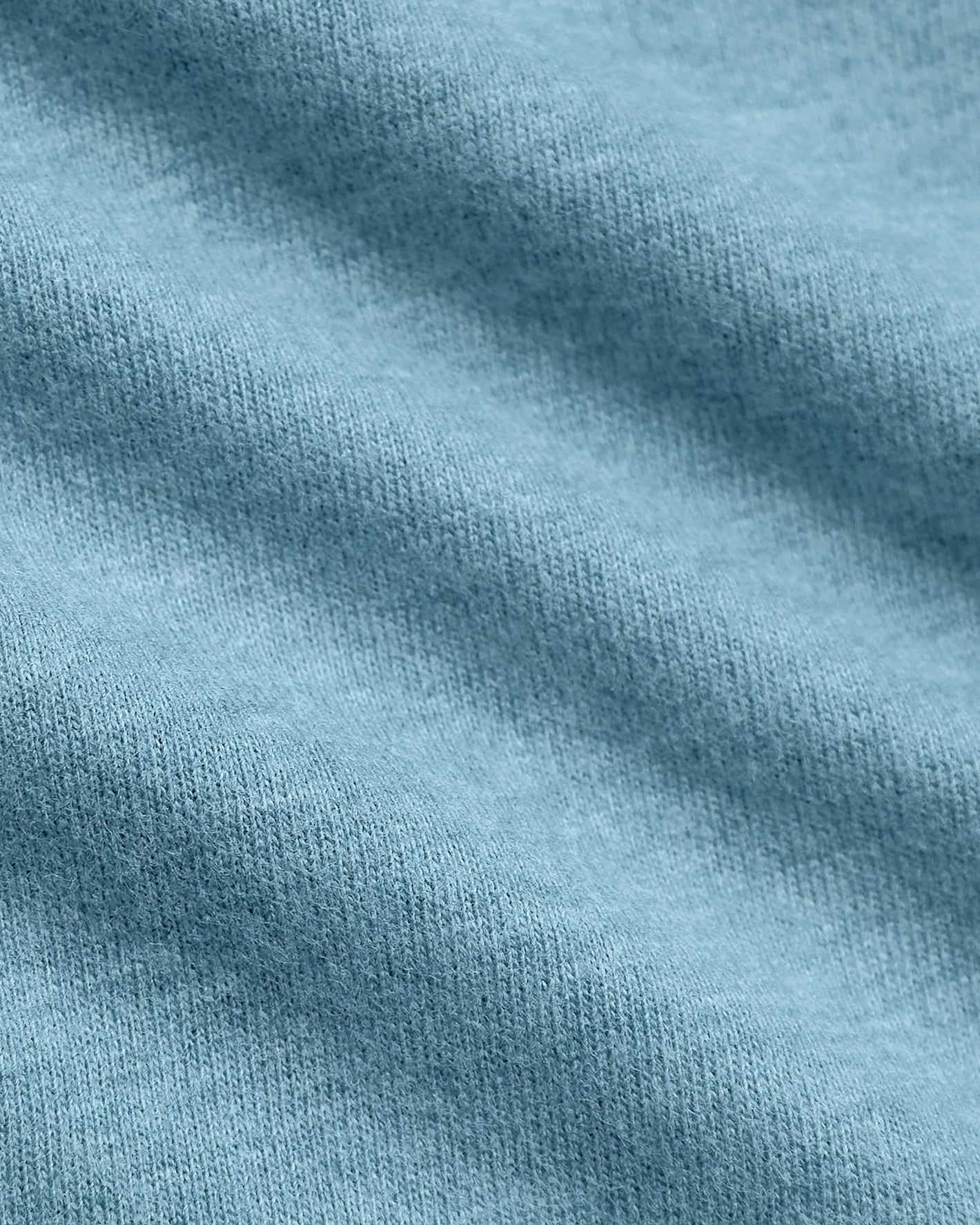 Heather Voyager Classic V-Neck showcasing light-blue knit texture close-up.