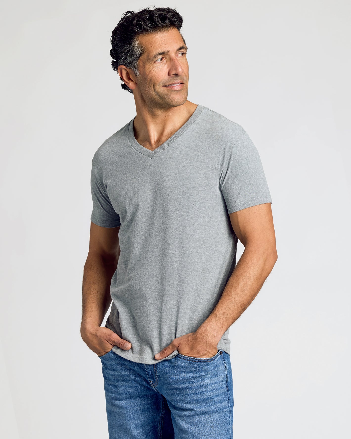Heathers V-Neck Tee 3-Pack on casually dressed man.