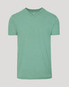 Light Heather Greenery Classic V-Neck, sea-foam green, short-sleeve, plain design.