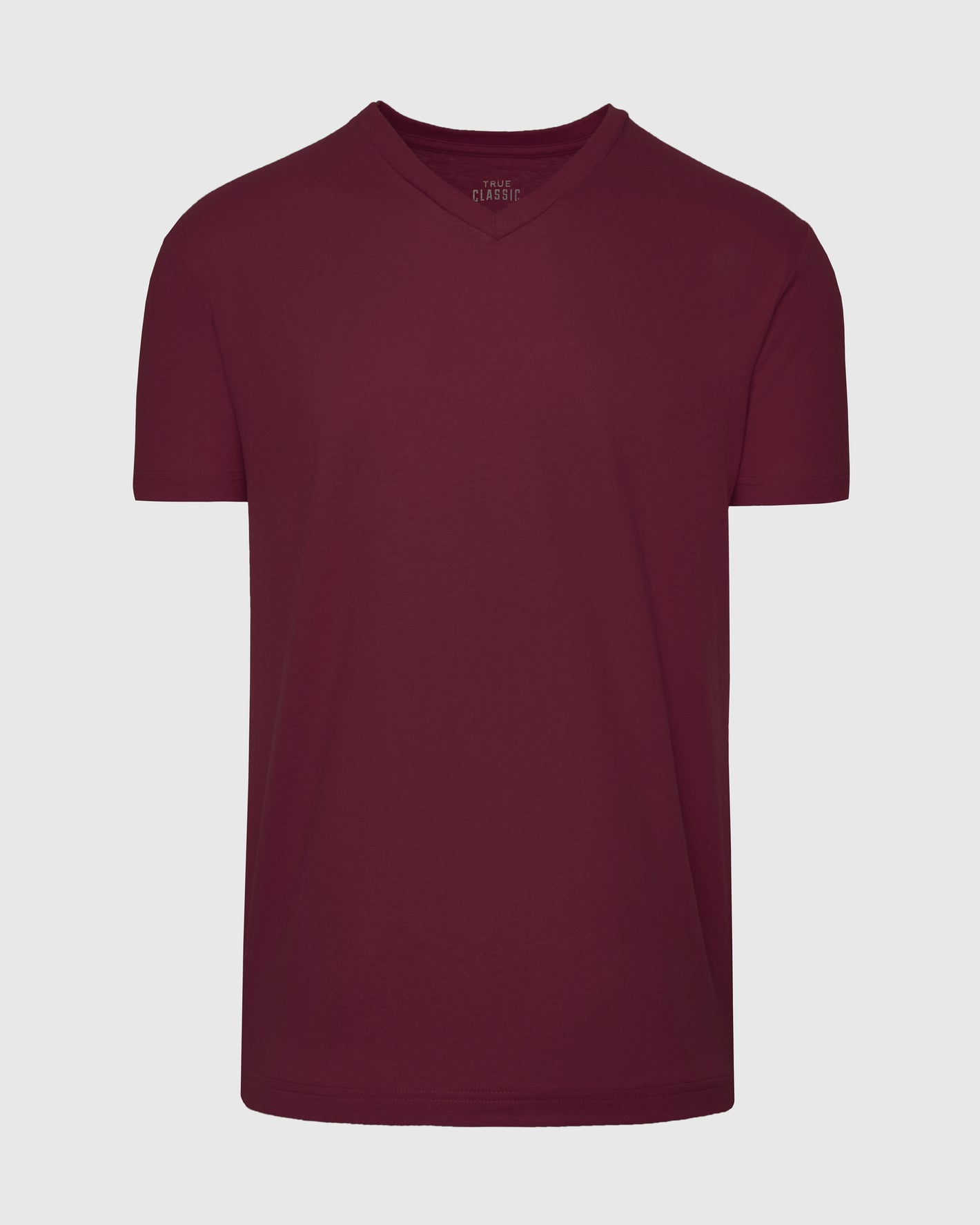 Mahogany V Neck T Shirt, deep burgundy, soft tag, athletic fit.