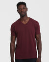 Mahogany V Neck T Shirt on man with neutral expression.