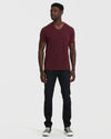 Mahogany V Neck T Shirt on model with jeans and sneakers.