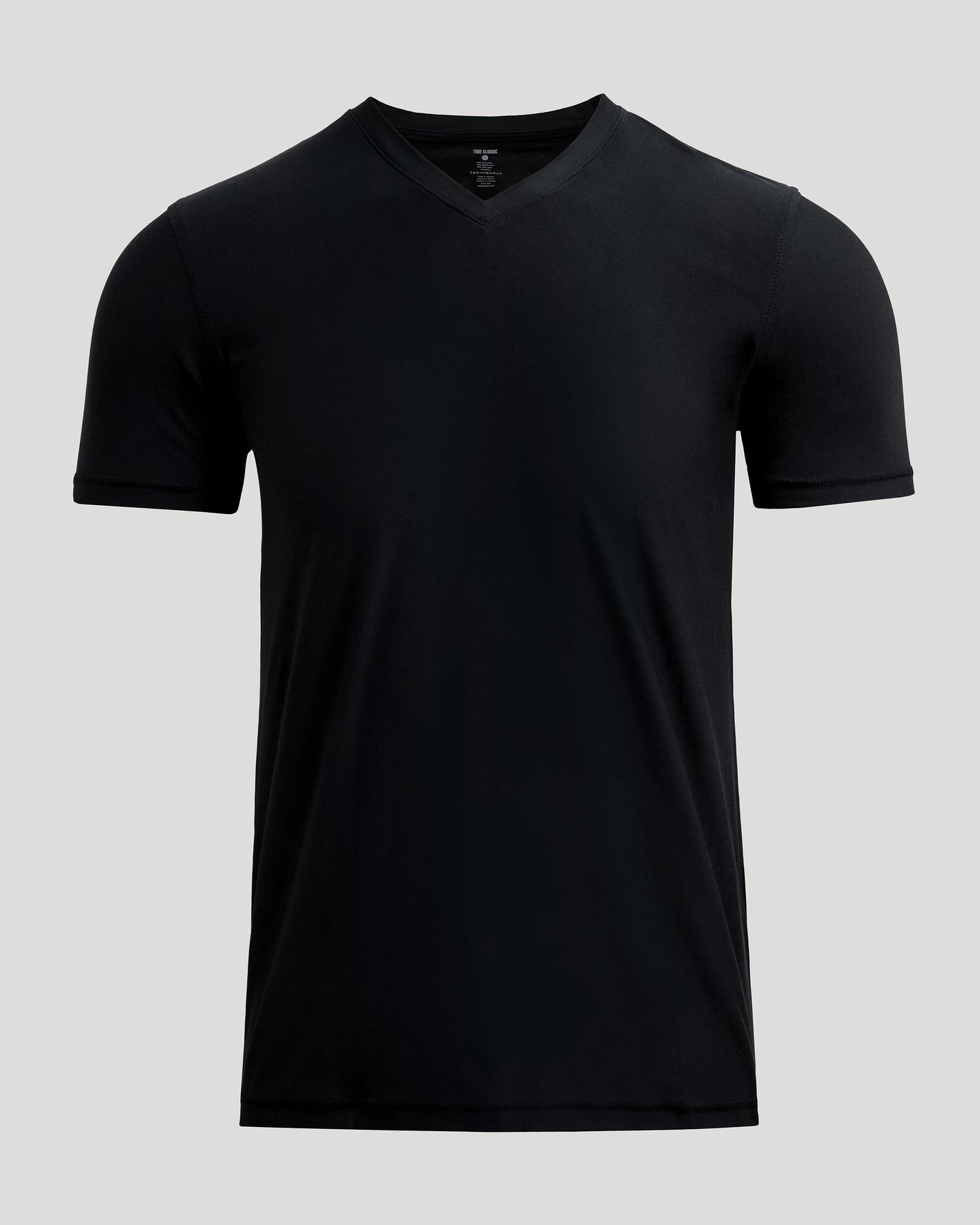 Black Active V-Neck T-shirt, short-sleeved, laid flat, no logos.