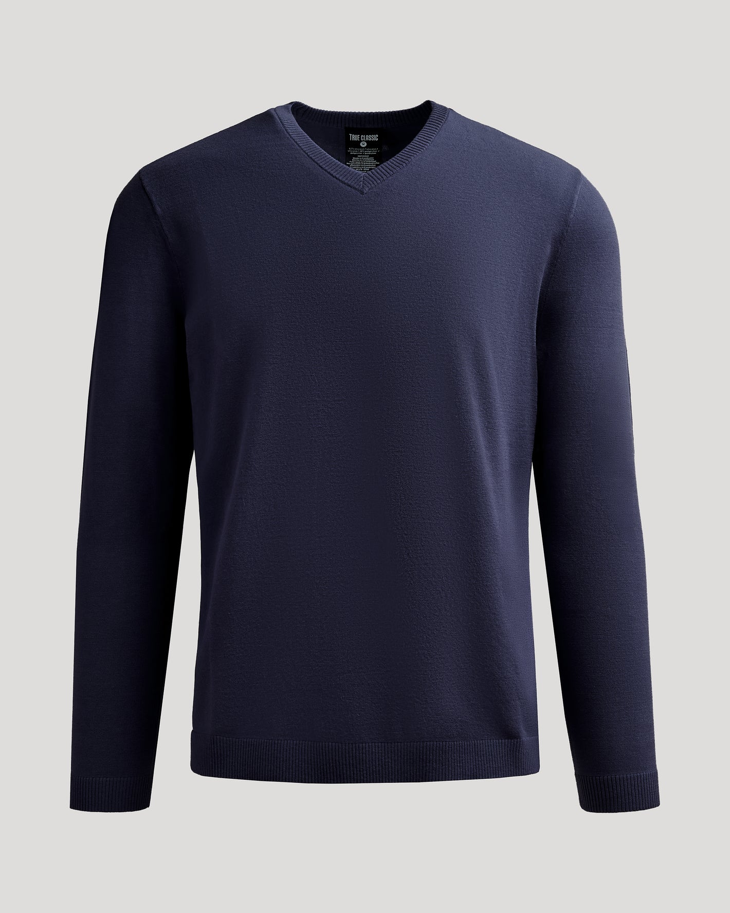 Navy Dressy V-Neck Sweater, long-sleeve knit, displayed simply.
