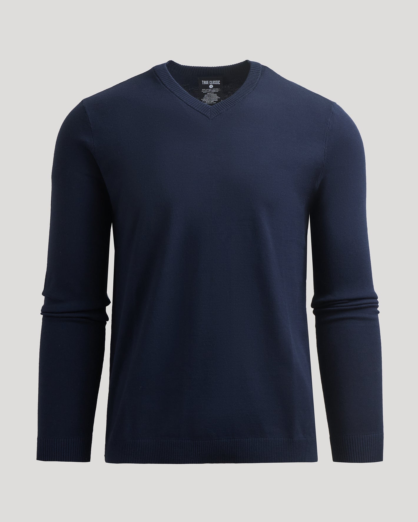 Navy Dressy V-Neck Sweater, lightweight knit, ultra-soft, versatile layering.