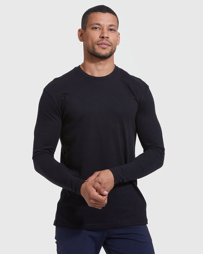 Black Classic Long Sleeve Crew Neck 3-Pack