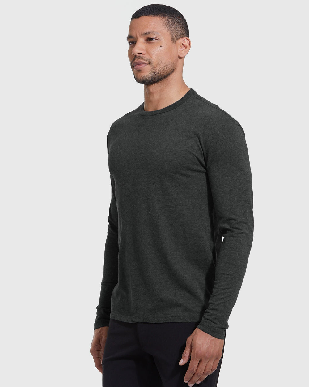 Charcoal Heather Gray Long Sleeve Crew Neck Tee