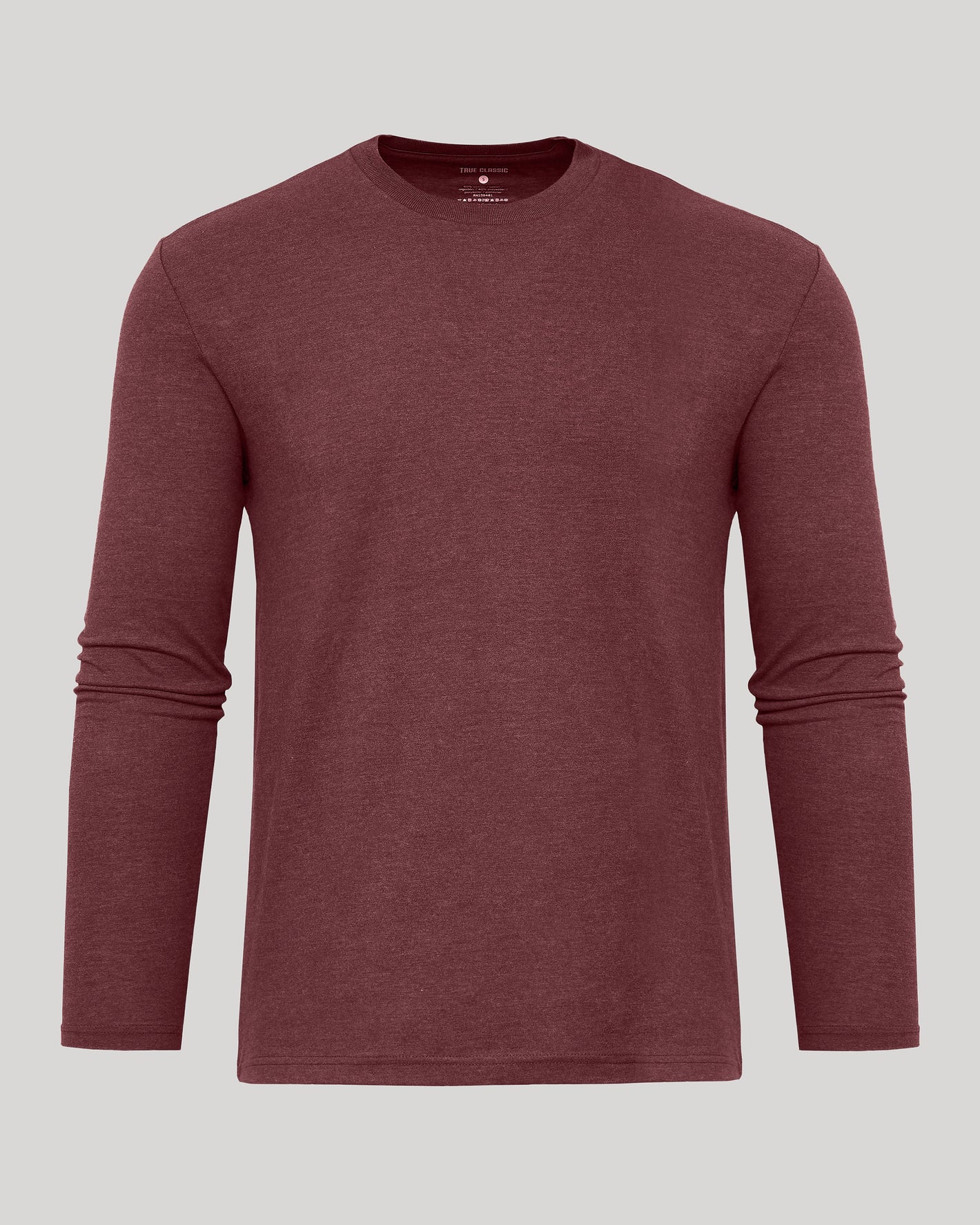 Dark Heather Clovewood Classic Long Sleeve Crew Neck, laid flat.