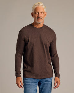 True ClassicDark Heather Cocoa Long Sleeve Crew Neck Tee