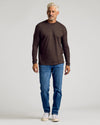 Dark Heather Cocoa Classic Long Sleeve Crew Neck worn by man in jeans.