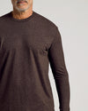 Dark Heather Cocoa Classic Long Sleeve Crew Neck worn by bearded man.