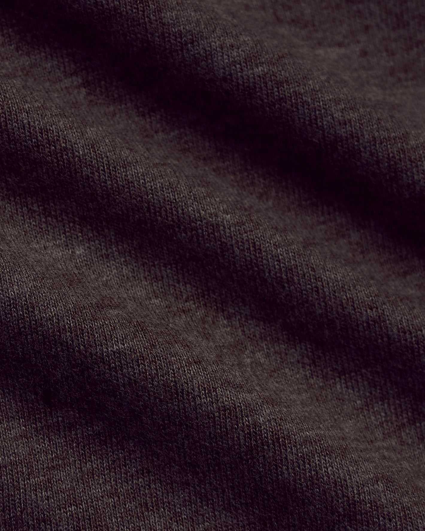 Dark Heather Cocoa Classic Long Sleeve Crew Neck, close-up of knit texture.