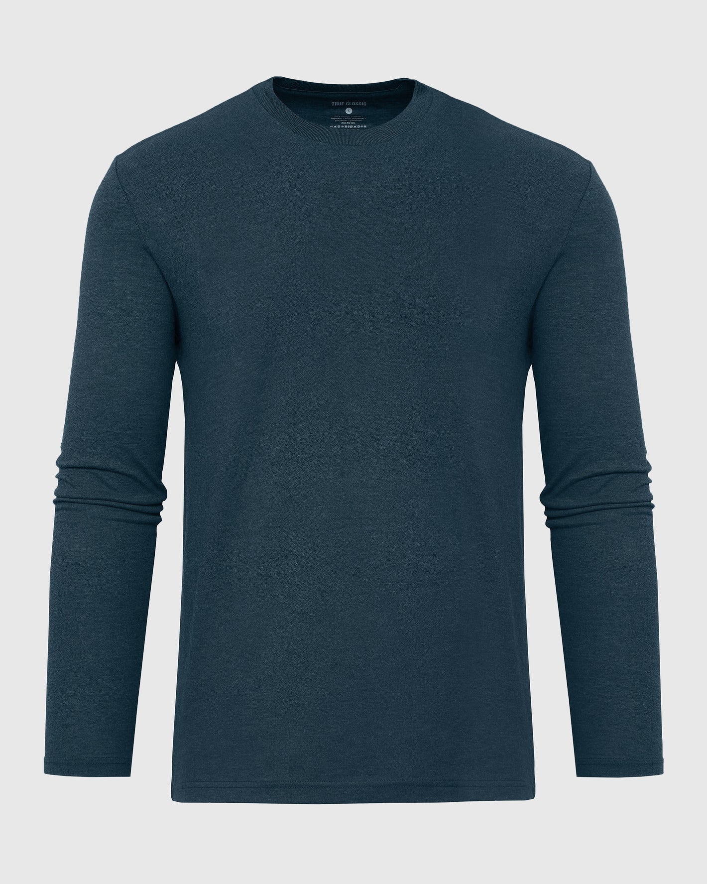 Dark Heather Pond Long Sleeve Crew Neck Tee laid flat.