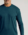 Man wearing Dark Heather Pond Long Sleeve Crew Neck Tee.
